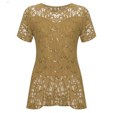 Picture of GOLD LACE SEQUINS PEPLUM STRETCH TOP